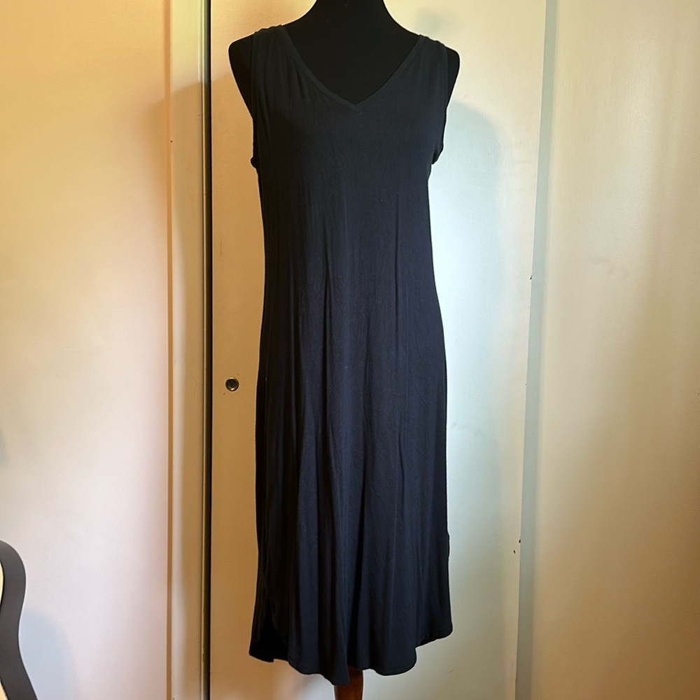 Jersey sleeveless v-neck high-low knee length dress L